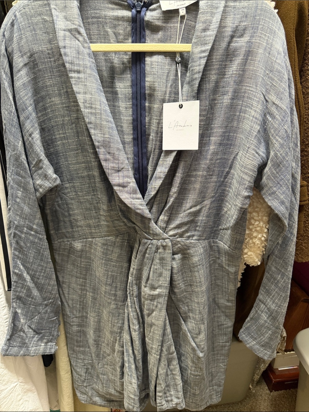 L'Academie Long Sleeve Wrap Dress in Heathered Blue